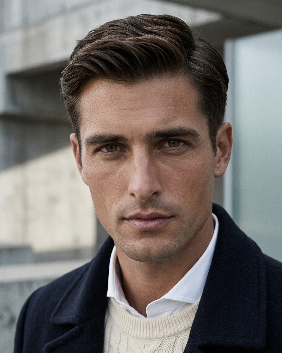 classic side part with natural texture