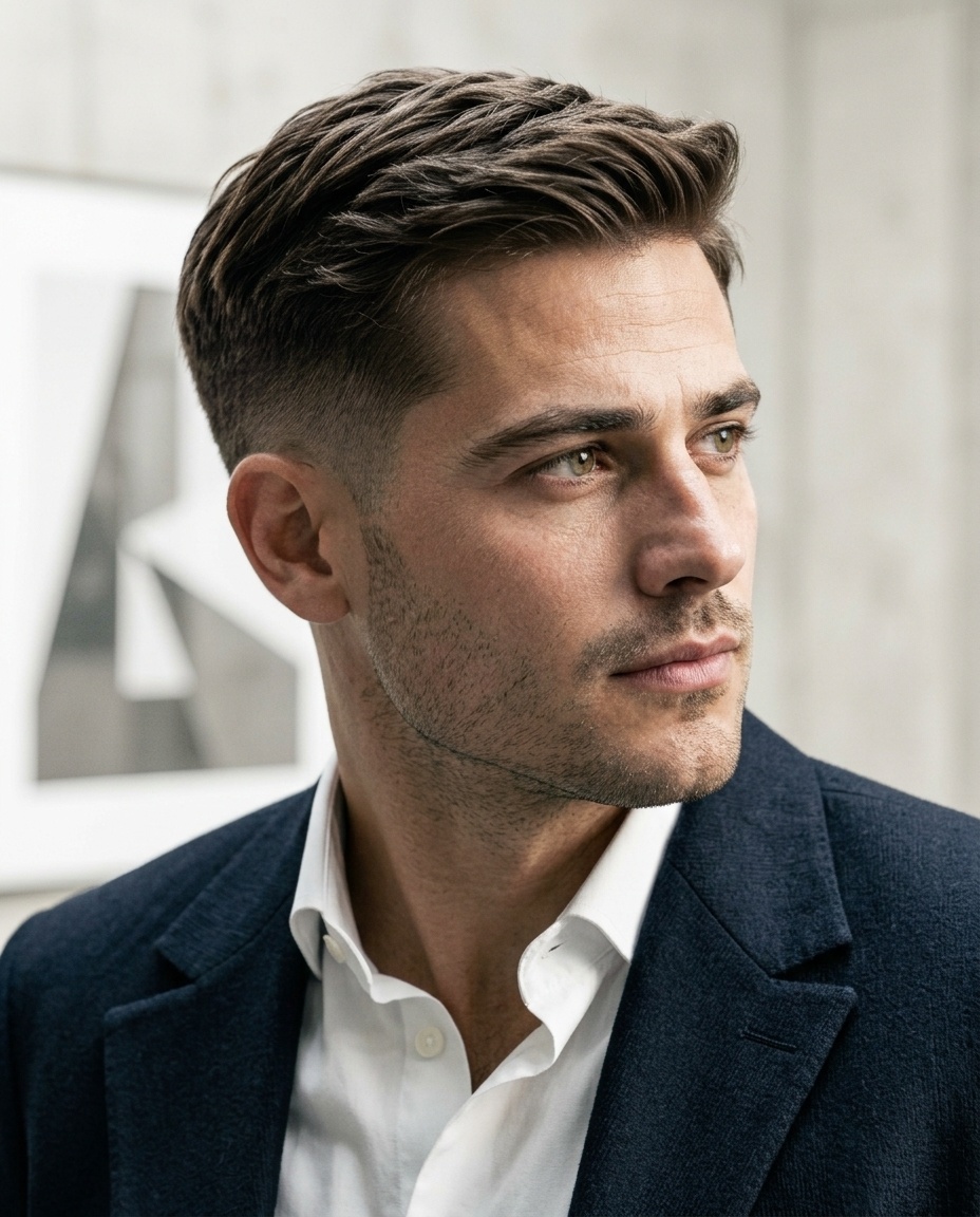 mid fade side-parted haircut
