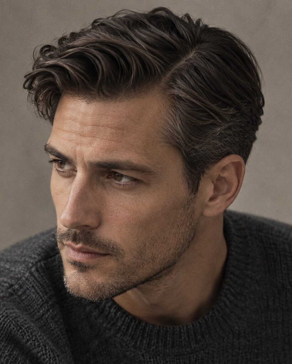 Natural side part professional haircut for men