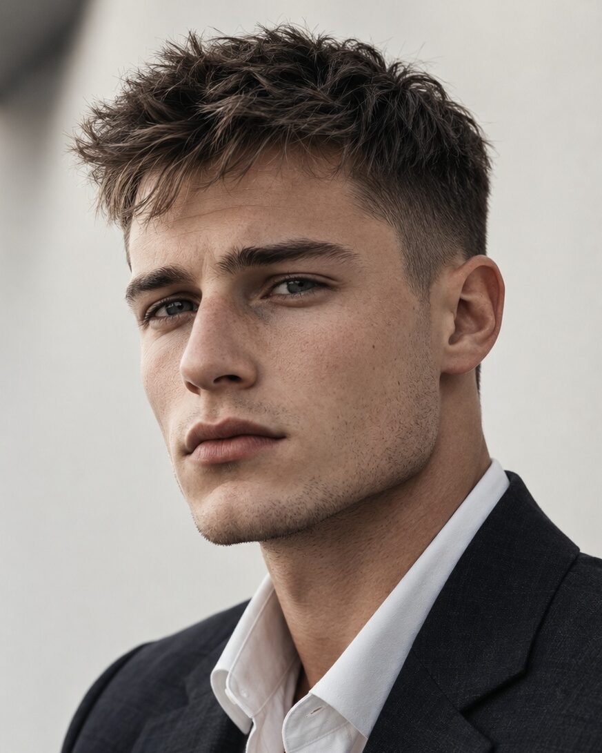 Textured fringe with low taper and broken texture on top