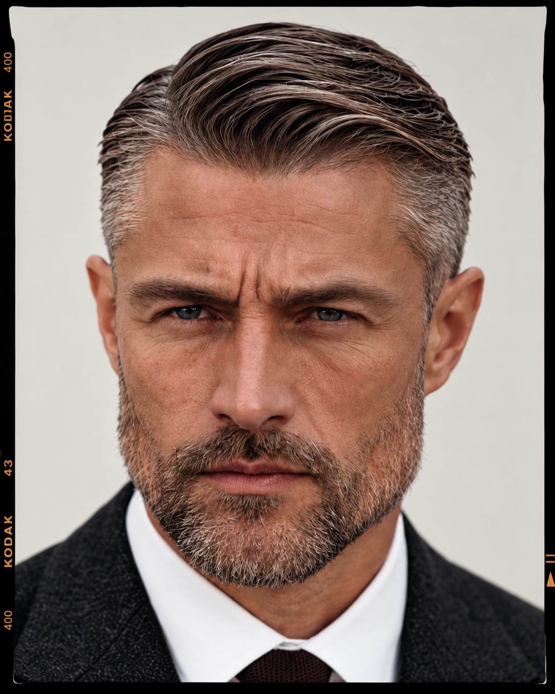 Classic comb over business haircut with defined side part and tapered sides