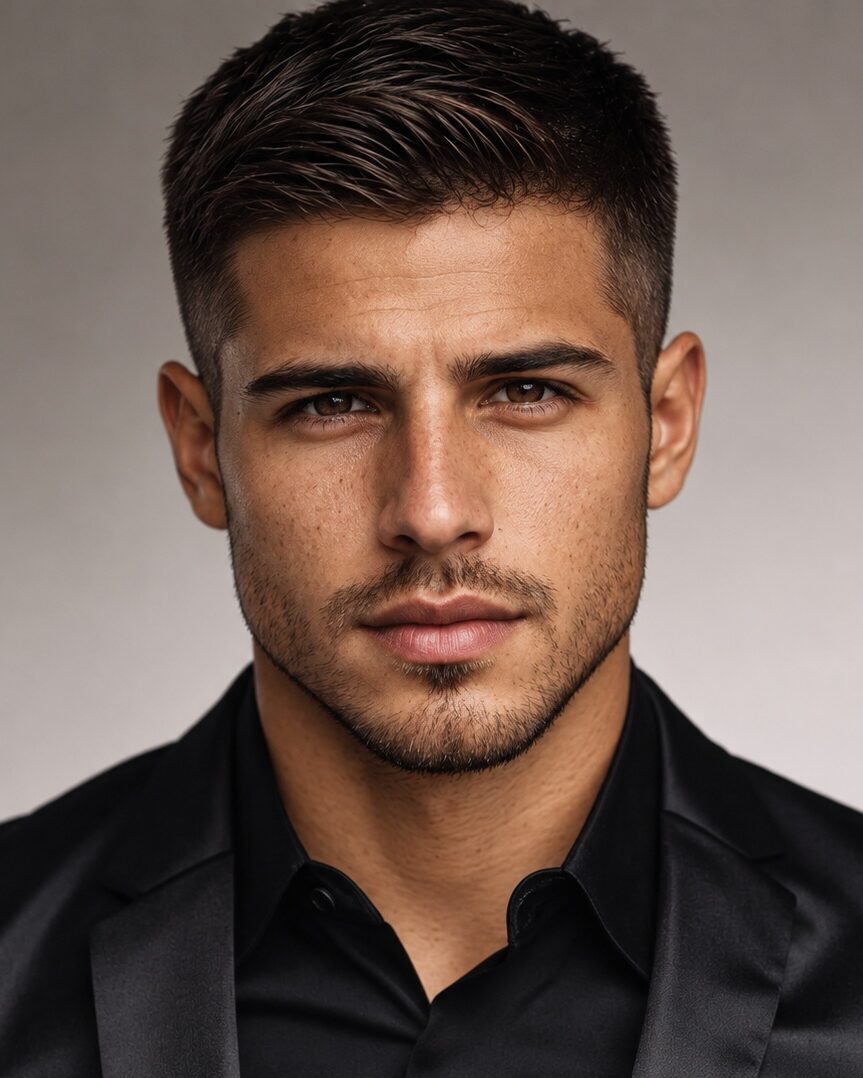 Longer professional crew cut with slightly longer front and tapered sides